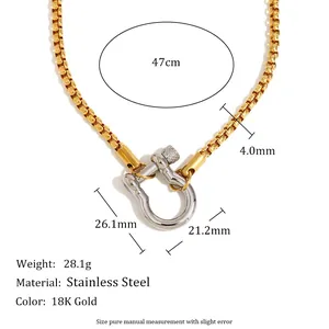 Collana in acciaio inossidabile oro 18 carati con ciondolo a U argento e misure
