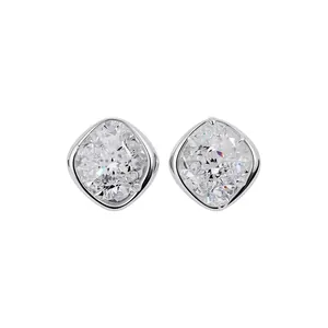 Elegant cushion-cut crystal stud earrings in a minimalist silver setting for daily wear