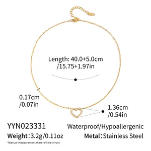 Size specifications of heart-shaped 18K gold plated stainless steel necklace with dimensions