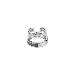 Elegant silver double-layer ear cuff featuring a quilted pattern and crystal stones