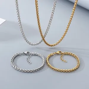 Gevlochten Tarweketting Ketting En Armband Roestvrij Staal Heren Sieradenset Punk Trendy Gepolijst