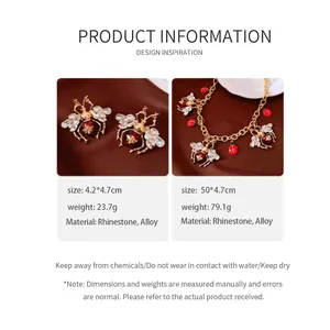 Detailed specifications for vintage insect rhinestone necklace and earring set