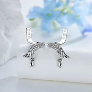 Elegant silver angel wing earring components with teardrop charms for DIY jewelry making