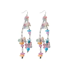 Colorful resin flower and crystal bead dangle earrings for women sweet vacation style