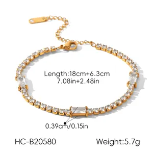 Dimensions détaillées du bracelet tennis en zircone cubique et acier titane doré