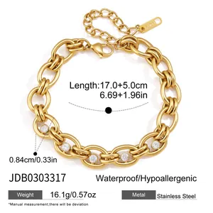 Vue détaillée d'un bracelet cubain en acier inoxydable avec mesures et poids spécifiés