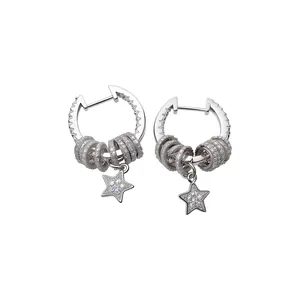 Sparkling silver cubic zirconia star charm hoop earrings for women