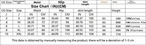 Detailed size chart for high waist flare jeans with measurements in inches and centimeters