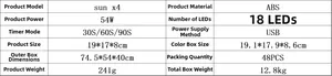 Detailed specification chart for 54W UV LED nail lamp with 18 beads and 3 timing modes