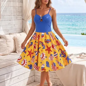 Starfish and seashell print sundress with hollow out detail and maritime pattern