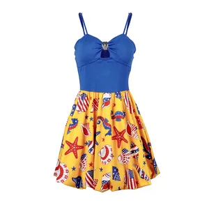 Blue strapless dress with starfish shell digital print and hollow metal buckle design