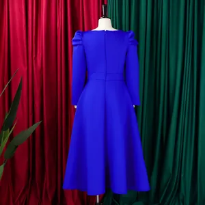 Rückansicht der königsblauen Midikleid mit Reißverschluss und A-Linien-Silhouette