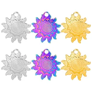 Set of 6 stainless steel sunburst pendants in gold, silver and rainbow for DIY jewelry