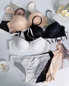 Detail of seamless push-up lingerie set with smooth satin finish and mesh panels