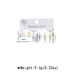 Detailed view of stainless steel earring set dimensions and weight on display card