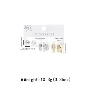Detailed view of stainless steel earring set with dimensions and total weight of 10.3g