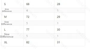 Detailed size chart for bikini set showing measurements for S, M, L, XL in table format