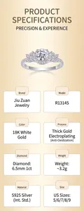 Detailed specifications of the 1ct moissanite halo ring in 925 sterling silver
