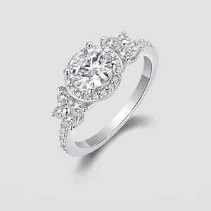 Moissanite Ring 925 Sterling Silver Round Brilliant Cut Halo Sparkling Luxury Wedding Engagement Jewelry For Women
