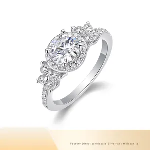 Moissanite Ring 925 Sterling Silver Round Brilliant Cut Halo Sparkling Luxury Wedding Engagement Jewelry For Women