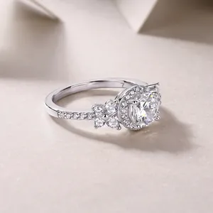 925 sterling silver halo ring with 1ct moissanite and floral petal accents on the side