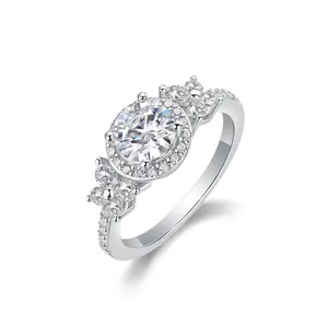 S925 sterling silver ring with 1ct moissanite halo and micro-pave diamonds on band