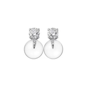 Elegant clear resin ice ball stud earrings with sparkling silver needle diamond inlay