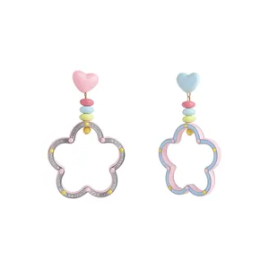 Pendientes de resina con forma de corazón y flor estilo verano dopamina