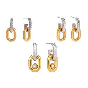 Lot de boucles d'oreilles géométriques bicolores en acier inoxydable doré et argent