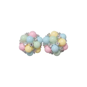 Exquisite colorful pastel bead cluster stud earrings with zircon accents