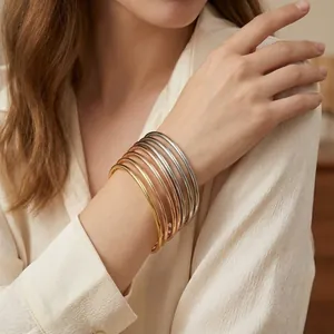 Elegant 3mm stainless steel minimalist stackable bangles in gold and silver finish