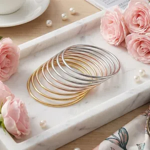 Fashion Stainless Steel Multi-Layer Stackable Plain Round Bangle Bracelet For Women Gold Plated Wire Non-Welded Circles Jewelry