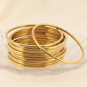 Brazalete De Alambre Redondo Minimalista Acero Inoxidable Liso Apilable Joyería Para Mujeres Accesorio Moda