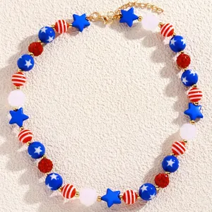 Patriotic red white and blue beaded necklace with star charms for Independence Day