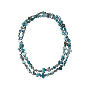 Irregular blue shell and gray faceted bead layered necklace in minimalist design