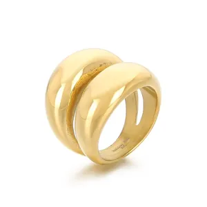 Elegant chunky 18k gold plated stainless steel double dome ring with mirror polish finish.