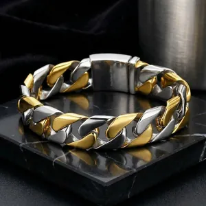 Herren Panzerarmband 316L Edelstahl Schwere Gliederkette Hip Hop Streetwear Schmuck Dominanter Punk Stil Einfach