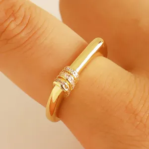 Gold plated open ring with three rows of sparkling zircon pavé for women
