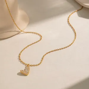 Elegant gold-plated stainless steel necklace with a sparkling heart-shaped diamond pendant