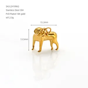 Detailed dimensions of 18K gold-plated stainless steel dog charm jewelry accessory
