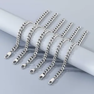 Bracelets à maillons cubains minimalistes en acier inoxydable poli pour hommes et femmes