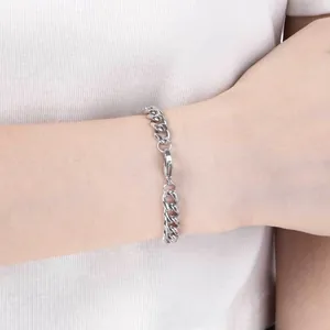 Bracelet gourmette cubaine minimaliste en acier inoxydable poli pour hommes et femmes