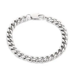 Bracelet maille gourmette en acier inoxydable poli argenté pour hommes et femmes bijoux
