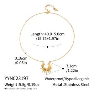 Détails du pendentif tournesol doré avec mesures de la chaîne en acier inoxydable