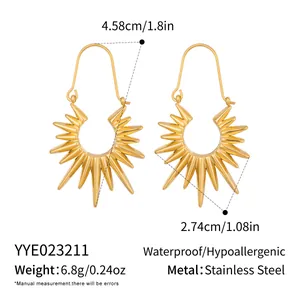 Détails des boucles d'oreilles soleil en acier inoxydable doré et imperméable