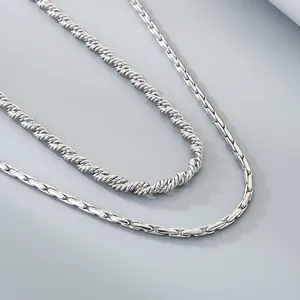 Minimalistische zilveren roestvrijstalen touwketting en schakelketting set voor heren en dames