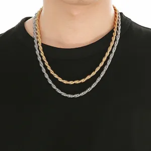 Roestvrijstalen gedraaide touwketting voor heren en dames in goud en zilveren kleur