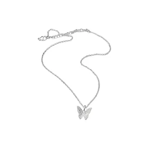 Elegant silver-toned necklace featuring a zircon-studded butterfly pendant on a fine chain.