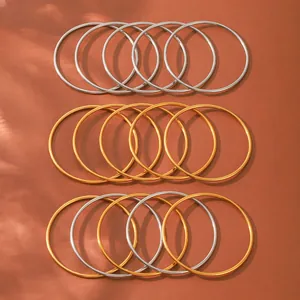 Minimalist 18K Gold Plated Stainless Steel Bangle Bracelet For Women 5PCS Set Plain Round High Polished Hand Jewelry Gift
