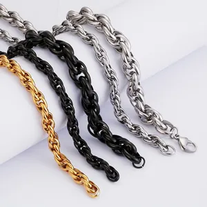 Detailansicht von Hip-Hop-Edelstahlketten in Gold, Schwarz und poliertem Silber
